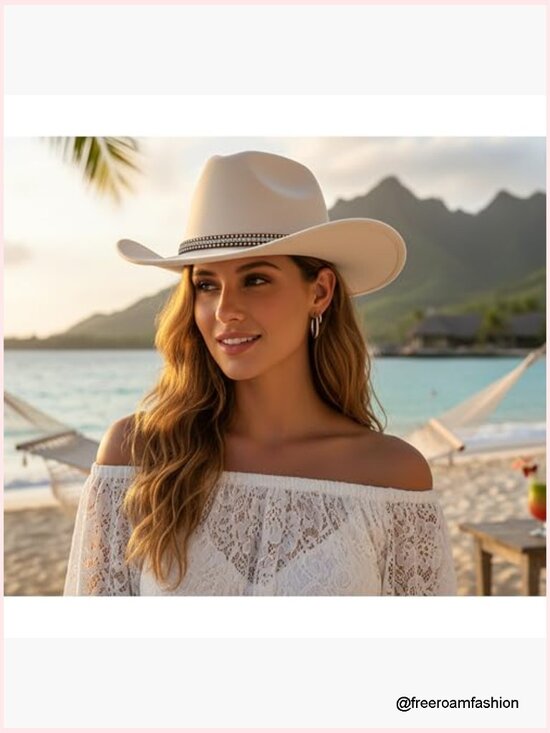 Classic Wide Brim Western Cowboy Hat - Adjustable Unisex Felt main image 6